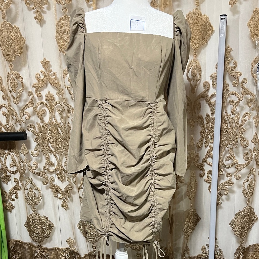 Elegant Beige Ruched Dress